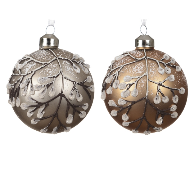 Image de Boules verre mat a/branches, neige 2col D10