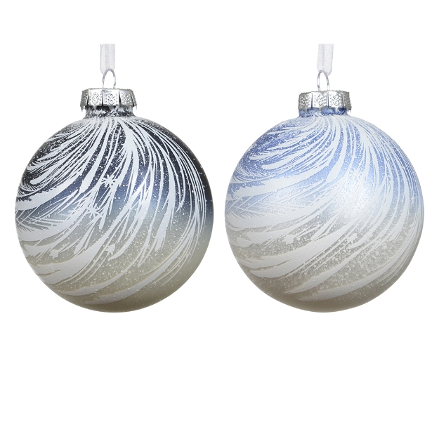 Image de Boules verre finition givre a/feuille, neige 2col D8