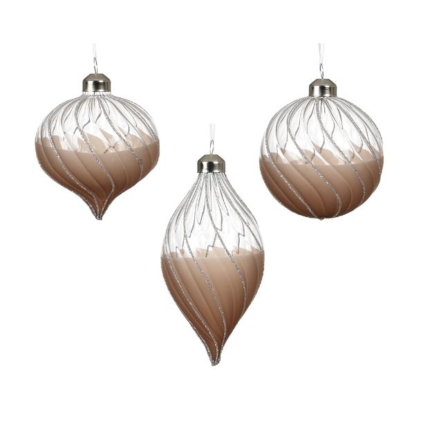 Image de Boules verre transparent/mat a/volutes paillettes argent