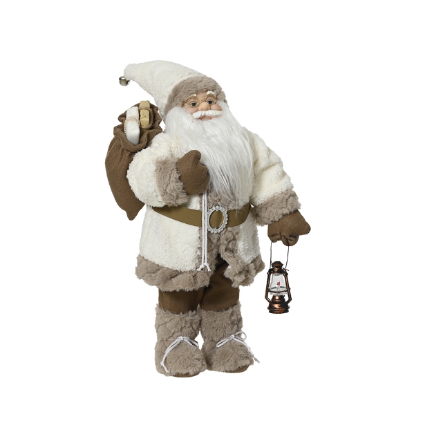 Image de Pere noel poly a/manteau/bonnet /hotte/ lanterne H30