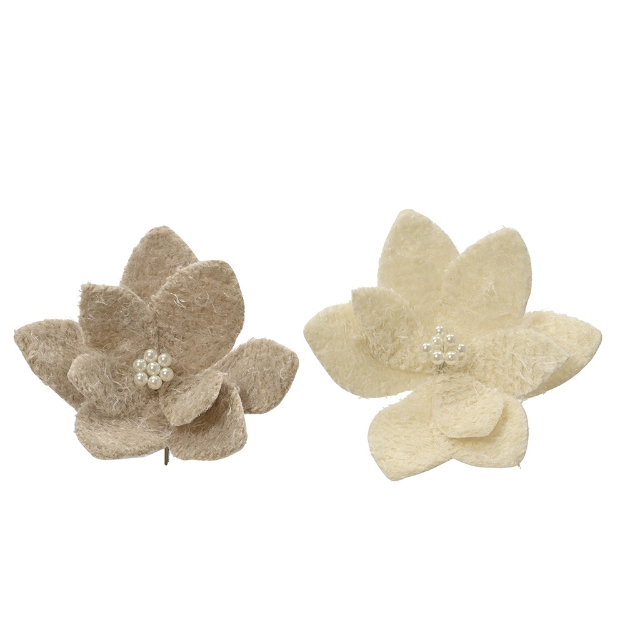 Image de Poinsettia s/clip fausse fourrure a/perles  2col