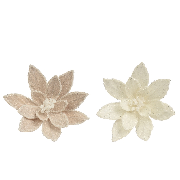 Image de Poinsettia s/clip velours polyester paillettes - sequins 2col