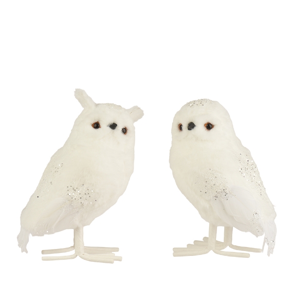 Image de Chouette polyester paillettes blanc H25