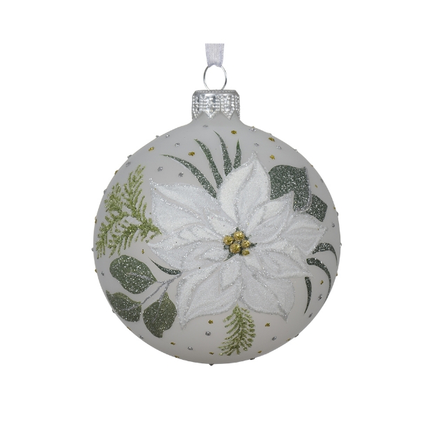 Image de Boule verre transparent poinsettia bl hiver D8