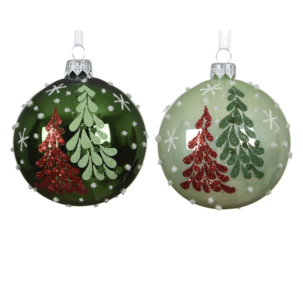 Image de Boule verre email - brillant sapin a/flocons 2col D8