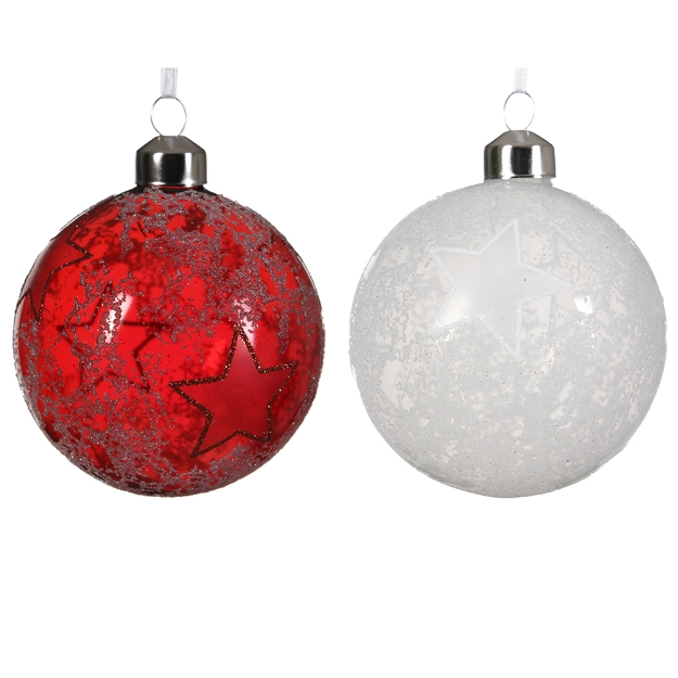 Image de Boule verre email - brillant a/etoiles a/perles transp 2col D8