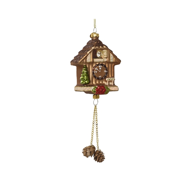 Image de Pendule  coucou verre a/pommes pin sur le bas or