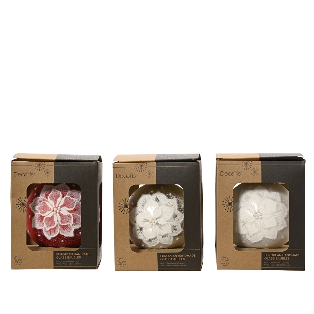Image de Boule verre mat fleur des neiges 3col D10