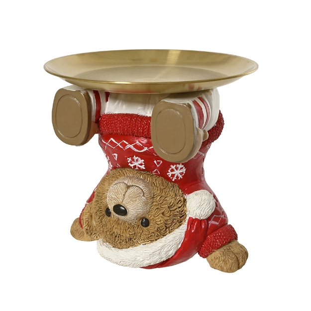 Image de Plateau polyresine ours tete en bas rge/coul H18,5
