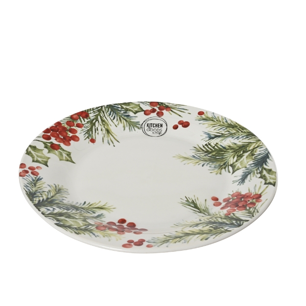 Image de Assiette a petit-dej porc rond  motif feuilles et baies D20,4