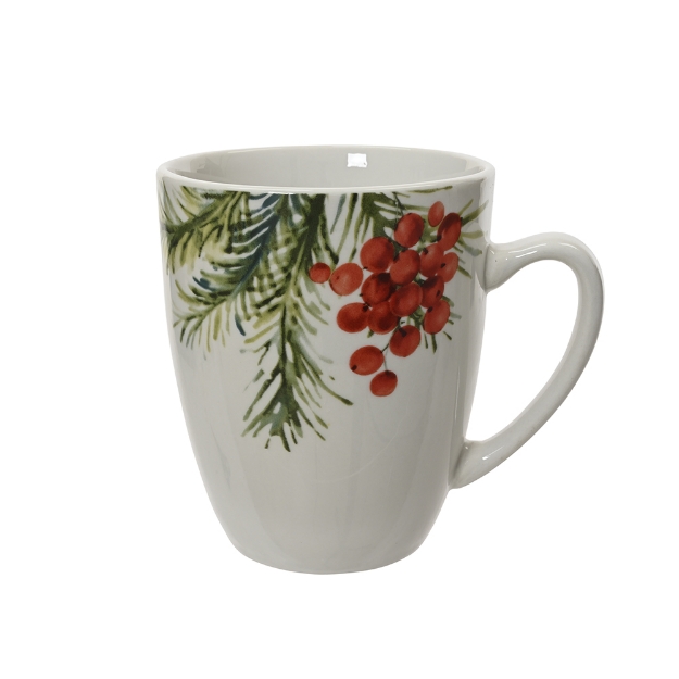 Image de Mug porcelaine ovale decalco motif feuilles et baies