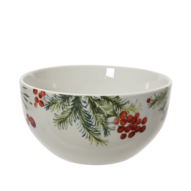 Image de Bol porcelaine rond decalco motif feuilles et baies