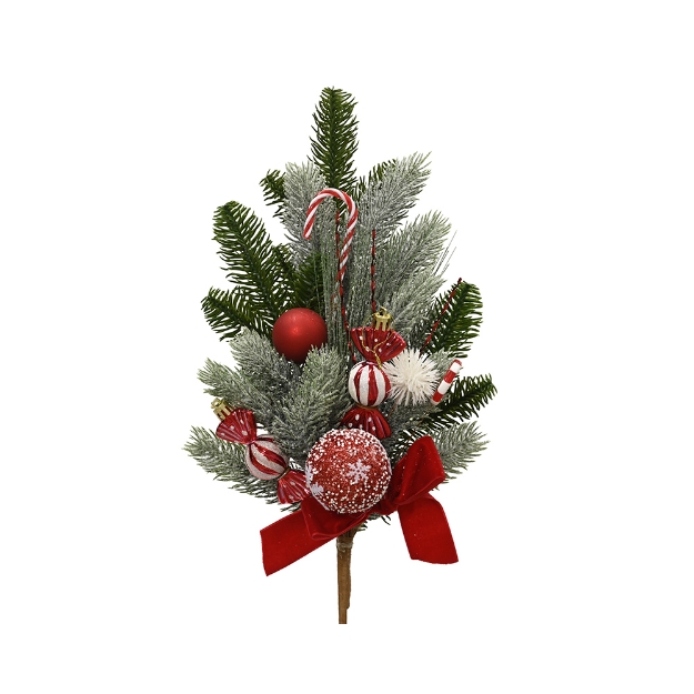 Image de Branche boite cadeau, boule int vert/rge H50