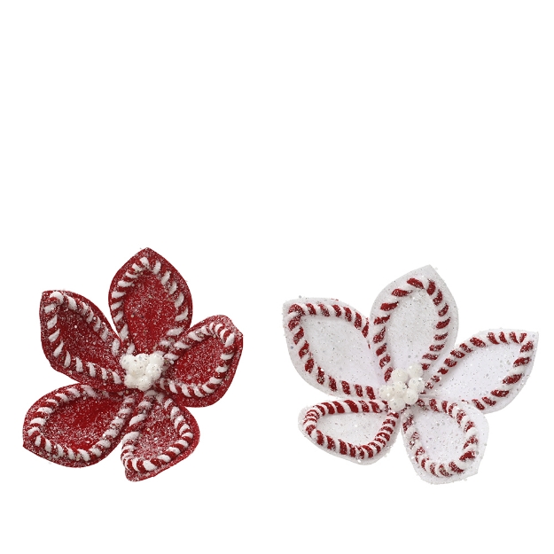 Image de Fleur sur clip velours polyester paillettes - sequins 2col rge/bl D23