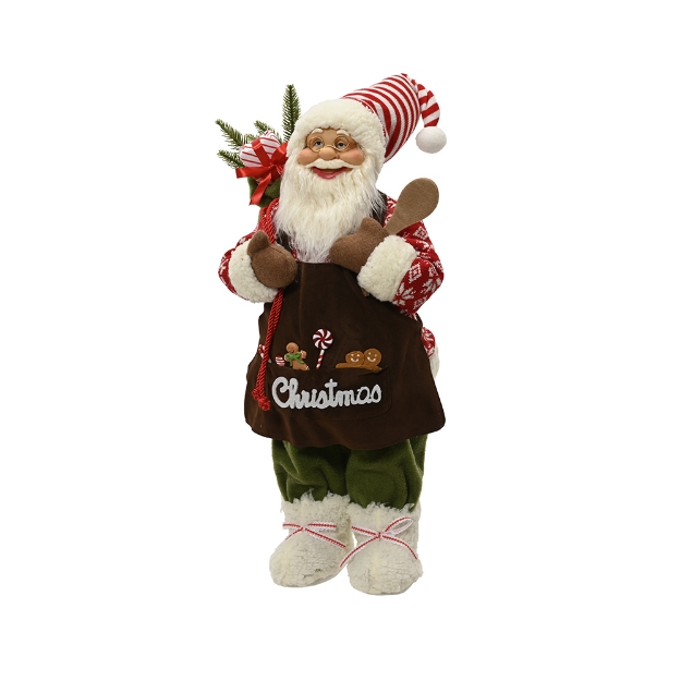 Image de Pere noel bonnet rayé, branches, cadeaux mousse a/ruban rge/coul H30
