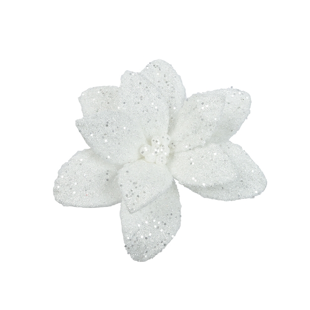 Image de Poinsettia sur clip fausse fourrure s/clip D28 blanc