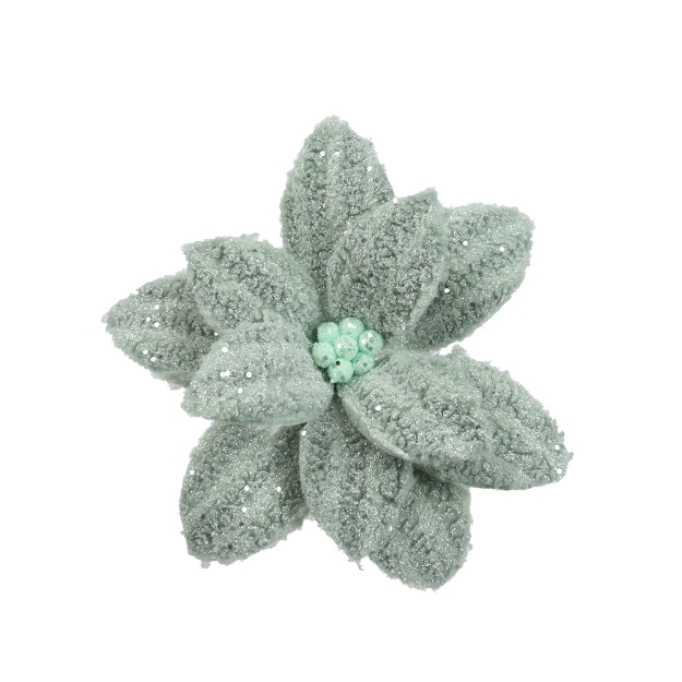 Image de Poinsettia sur clip fausse fourrure sur clip D28 vert sauge
