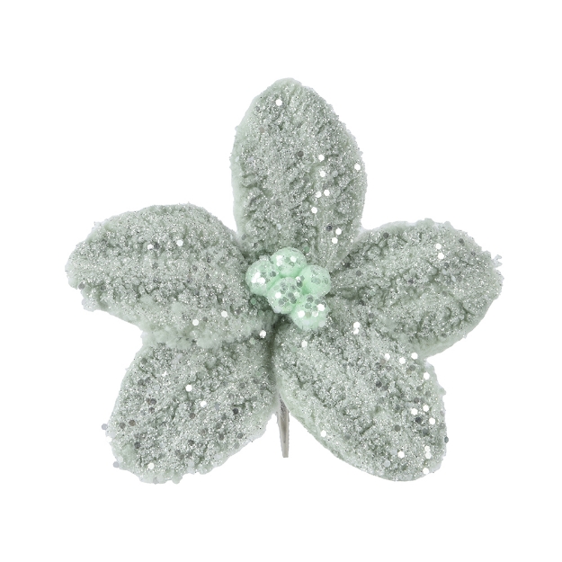Image de Poinsettia sur clip fausse fourrure sur clip D18 vert sauge