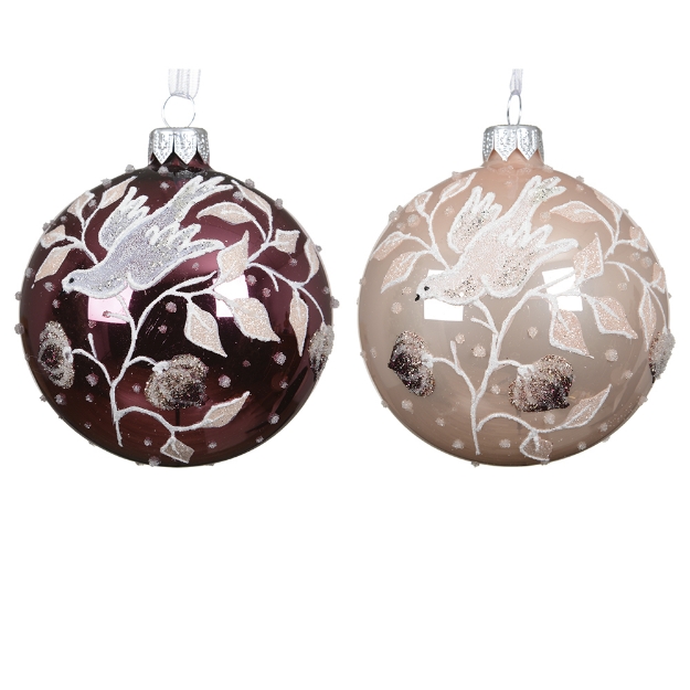 Image de Boule verre email/brillant oiseau s/branche 2col D8