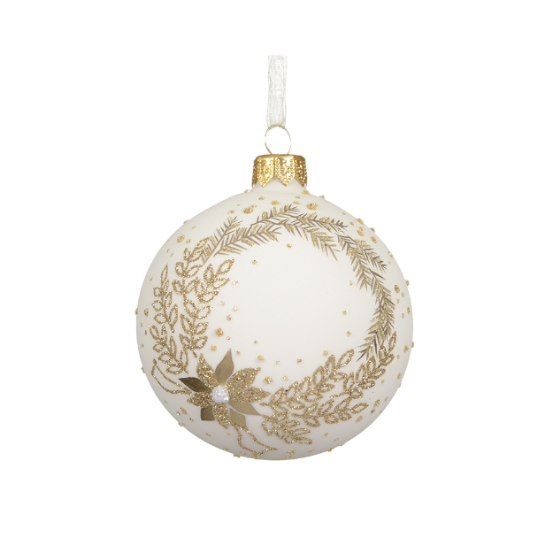 Image de Boule verre mat couronne a/fleurs bl laine D8