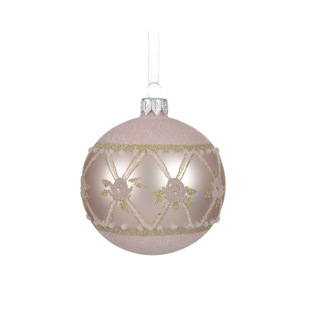 Image de Boule verre mat  croisillons a/roses rose poudre D8
