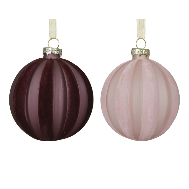 Image de Boules verre finition givre a/rayures flocage 2col noir/rose D8