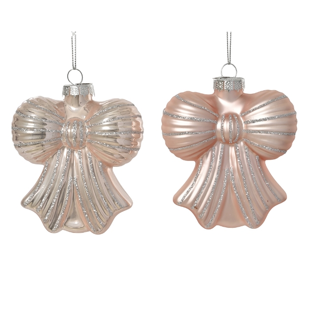 Image de Noeud verre brillant - mat ligne paillettes 2col rose poudre