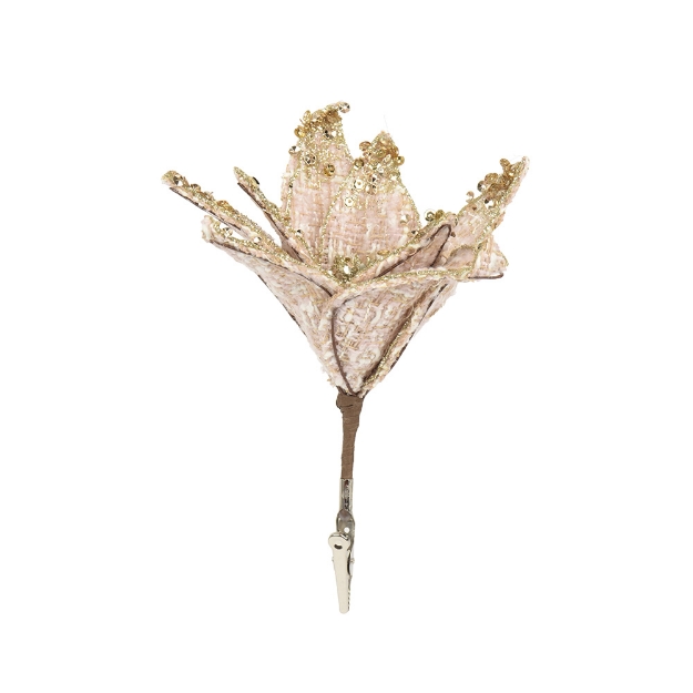 Image de Poinsettia polyester paillettes rose H16