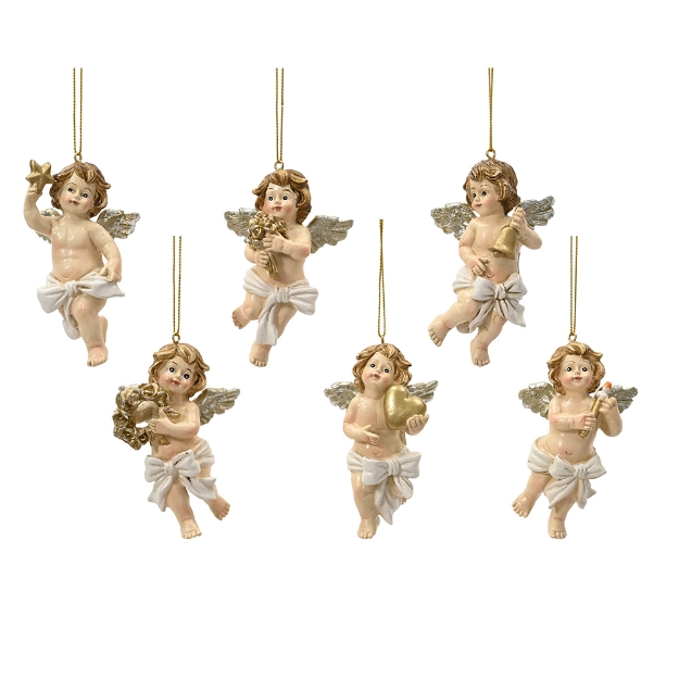 Image de Ange polyresine noeud 6 creme/coul H9,5