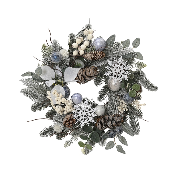 Image de Couronne enneige/paillettes boule fleur/flocon int vert/multi D40