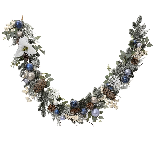 Image de Guirlande enneige/ paillettes boule fleur/flocon intérieur vert/multi L180