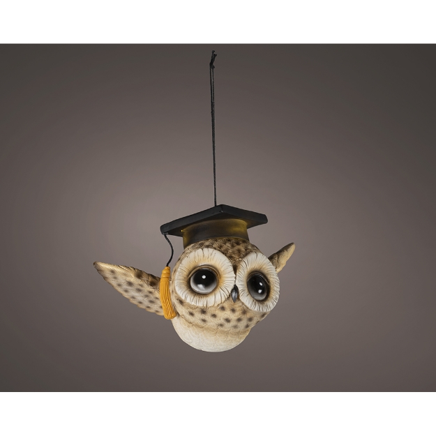 Image de Micro LED chouette polyresine fixe int marron/bl chaud H9,5