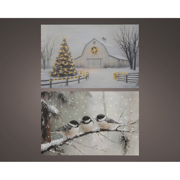 Image de LED canevas pvc effet flash int oiseaux/sapins