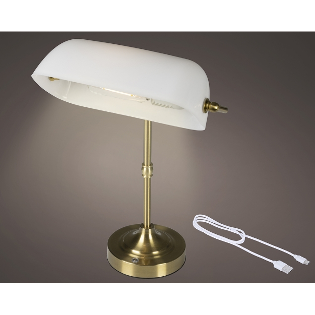 Image de Lampe de table de banquier fixe int bl/or H37