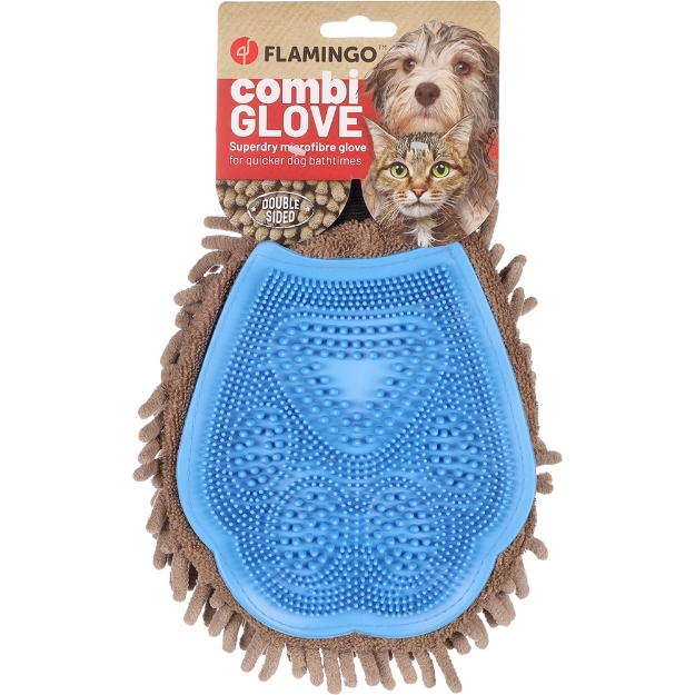Image de GANT DE BROSSAGE ABSORBANT FLAVA TAUPE/BLEU 25x20x40CM