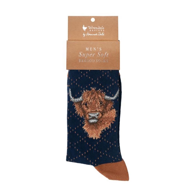 Image de Chaussettes pour hommes « Highland Heathers » à motif vache des Highlands - Wrendale