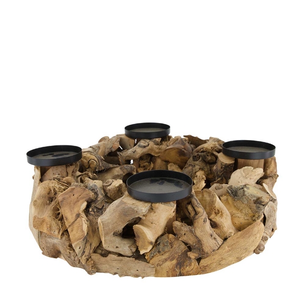 Image de Porte-bougie en bois de mûrier rond 39cm - Dijk