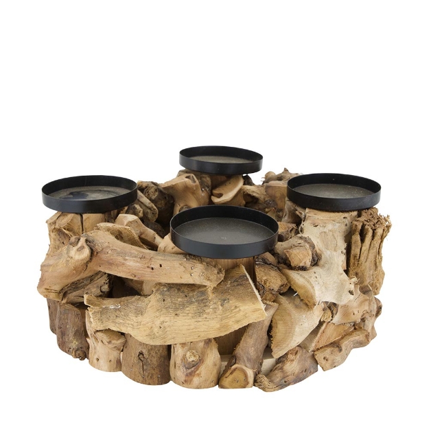 Image de Porte-bougie en bois de mûrier rond 29cm - Dijk