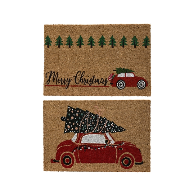 Image de Paillasson de Noël voiture et sapin en coco - 60 x 40 cm