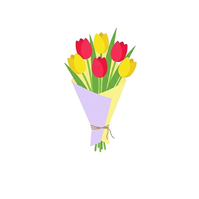 Icône bouquet de fleurs naturelles rouges et jaunes, symbole éco-chèques