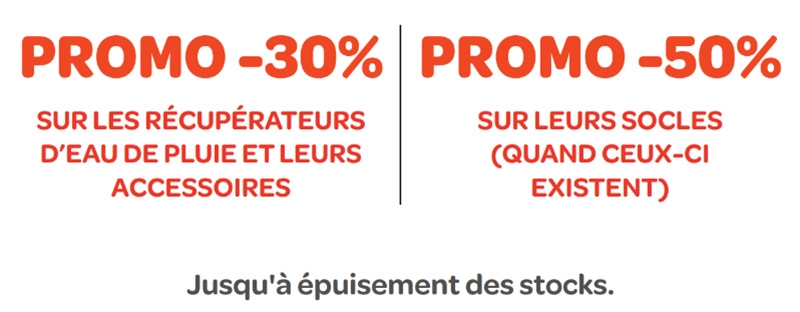 Promo sur les récupérateurs d'eau dans vos jardineries Tournesols : -30% sur nos modèles en stock