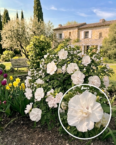 Hibiscus 'Admiral Dewey', un blanc éclatant pour un rendu très élégant